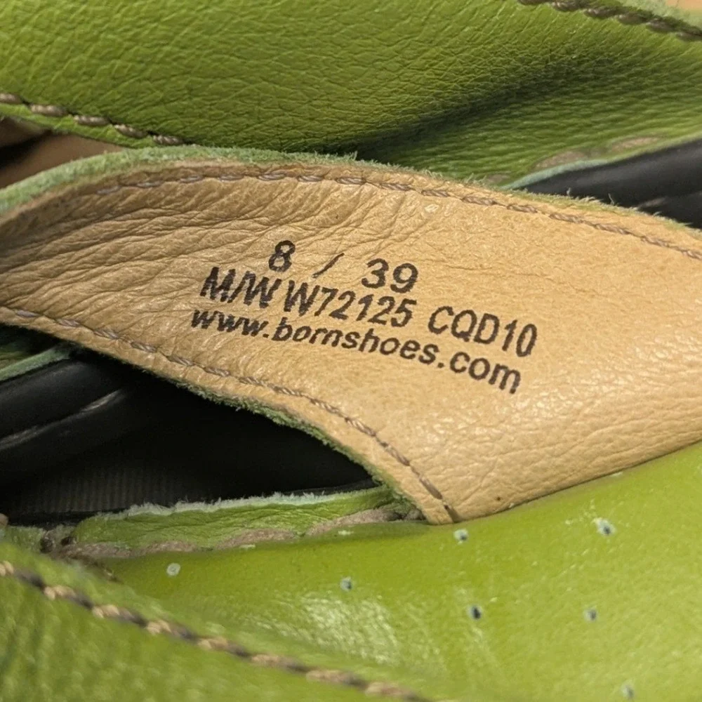 8 Born Chartreuse Acid Lime Green Leather Thong Sandal Slide Comfort Flat Women - Picture 3 of 7